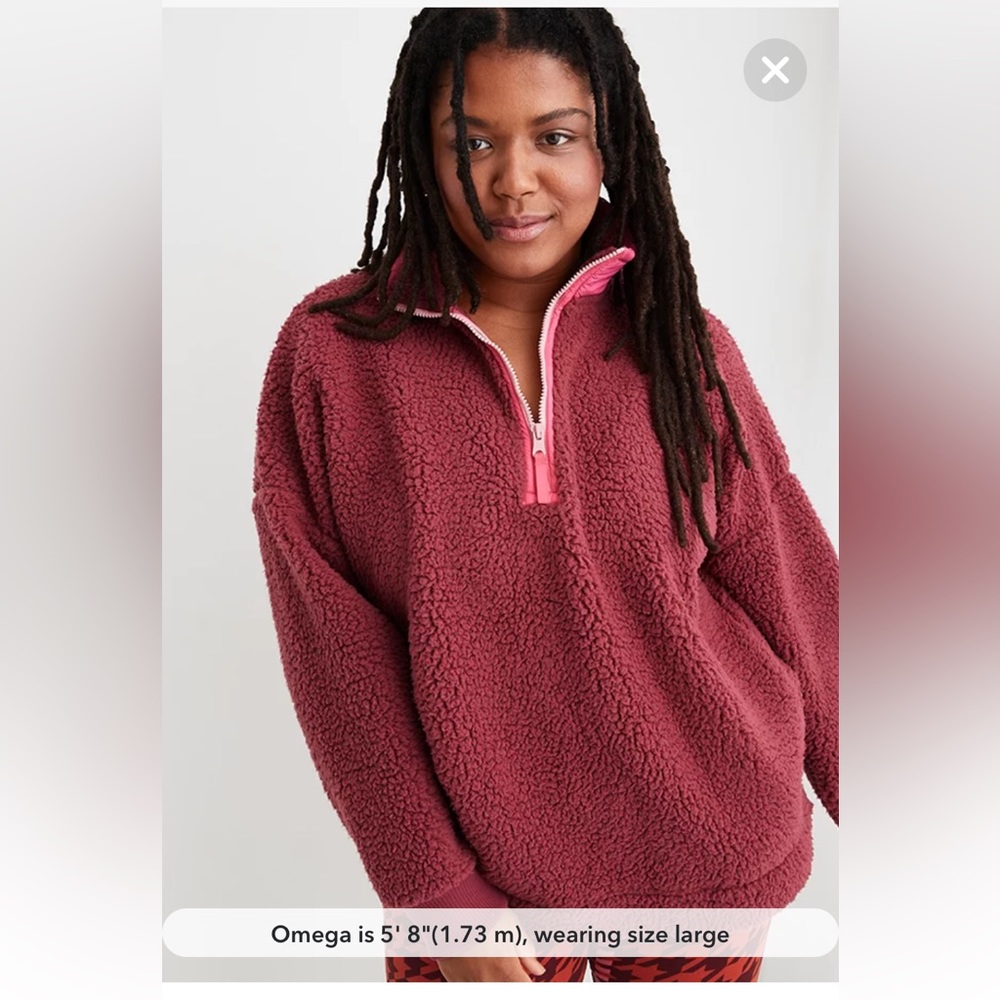 NWOT Aerie Dream Sherpa Quarter Zip Sweatshirt - Brick Stone - Size Large - Picture 1 of 15